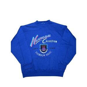 Vintage IOU Sweatshirt Mens Large Blue Crew Neck Pullover 90s Fashion Hong Kong